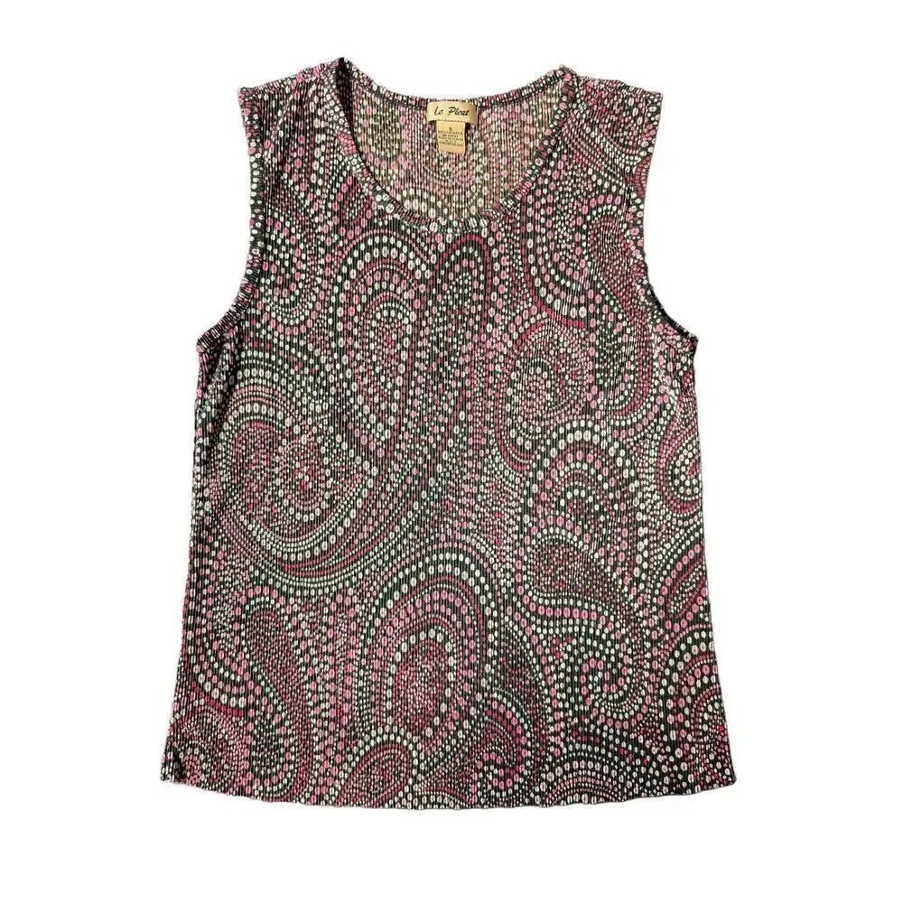Le Pleat Paisley Print Flowy Pink and Black Tank Women's Small